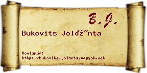 Bukovits Jolánta névjegykártya